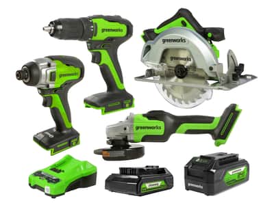 Greenworks 24V Drill Drive Grind Saw 4 Piece 2.0/4.0Ah Kit — Combo Kits