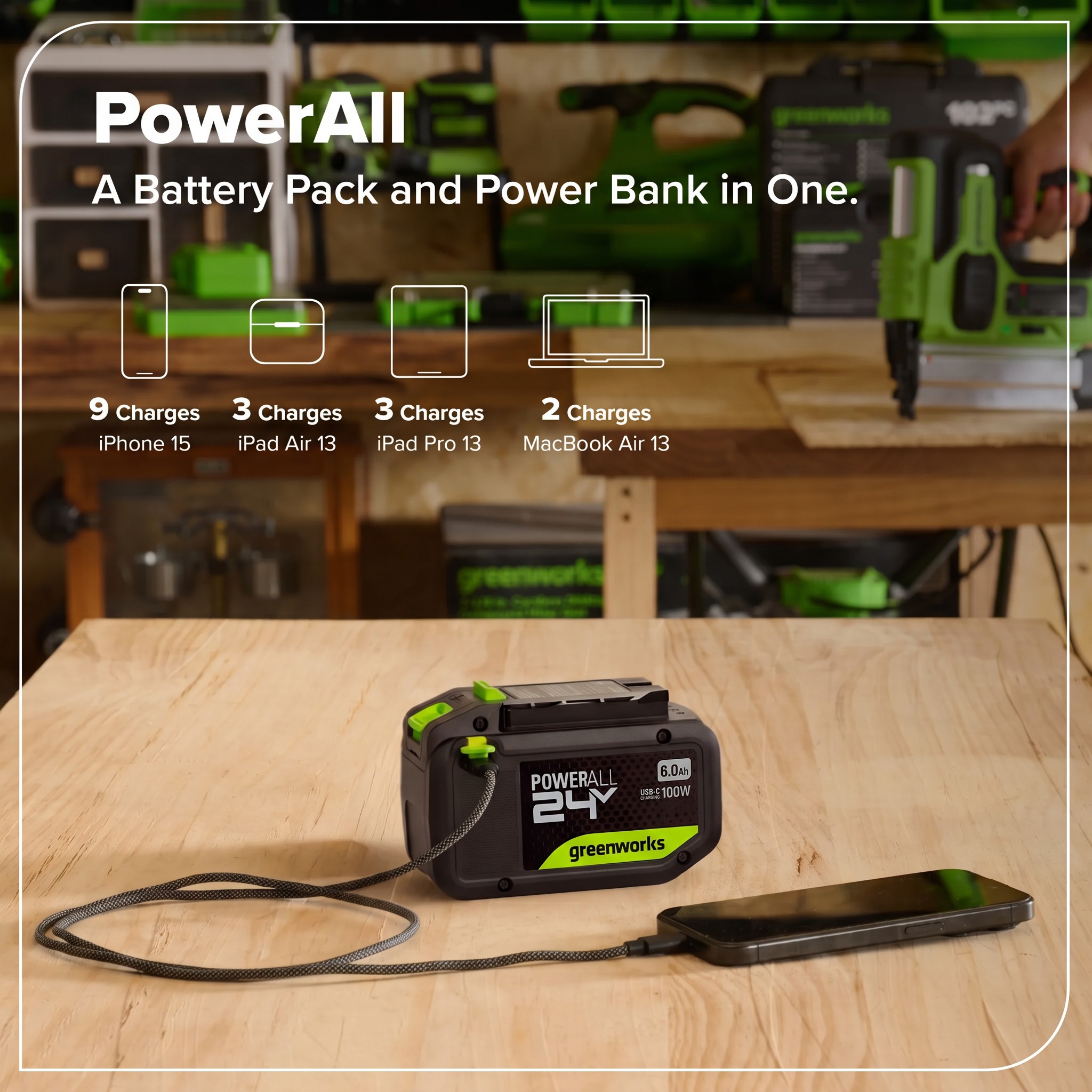 Greenworks 24V 6.0Ah High Power Battery — image 1