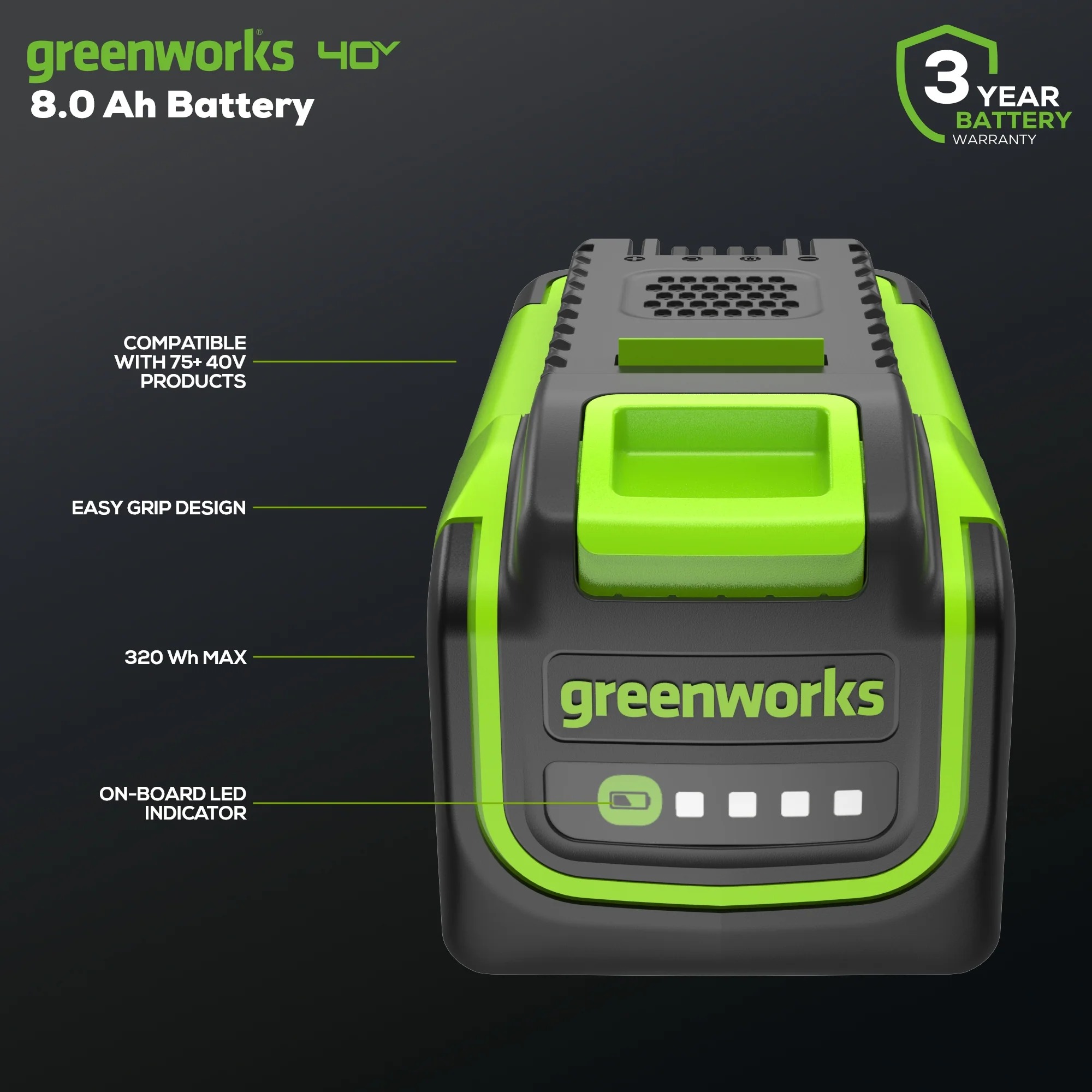 Greenworks 40V 8.0Ah High Power Battery — image 2