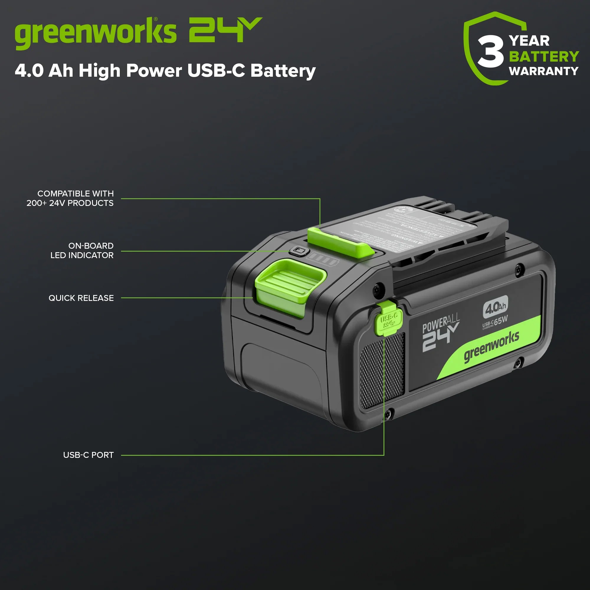 Greenworks 24V 4.0Ah High Power Battery — image 4