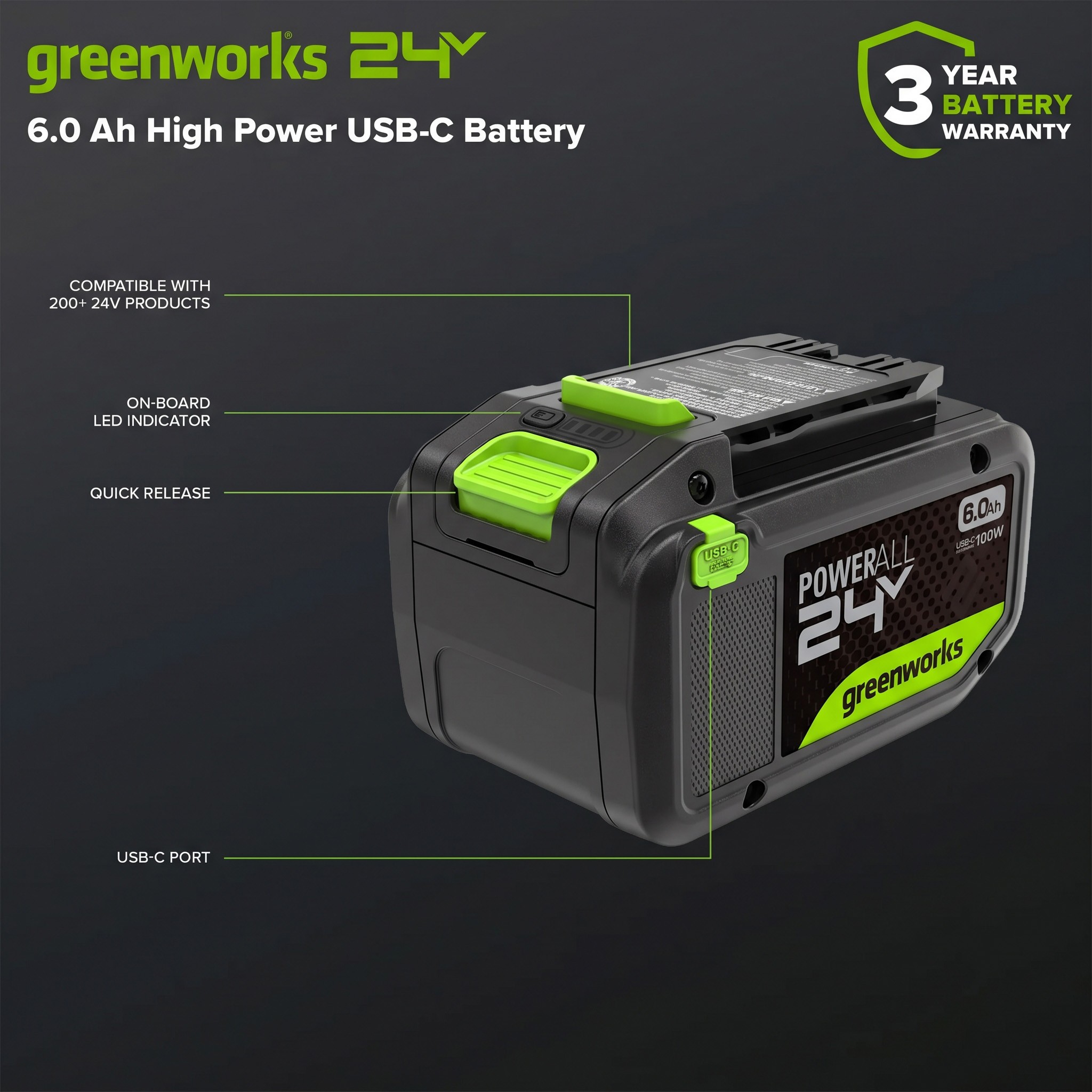 Greenworks 24V 6.0Ah High Power Battery — image 4