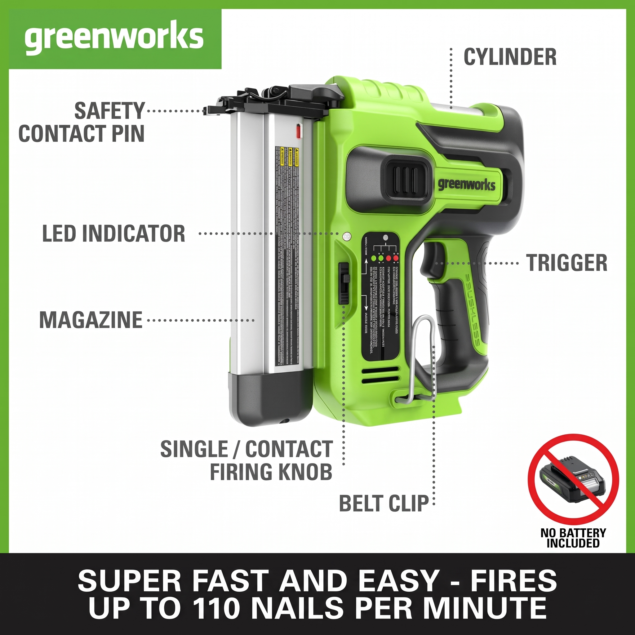 Greenworks 24V 18GA Brad Nailer Skin — image 4