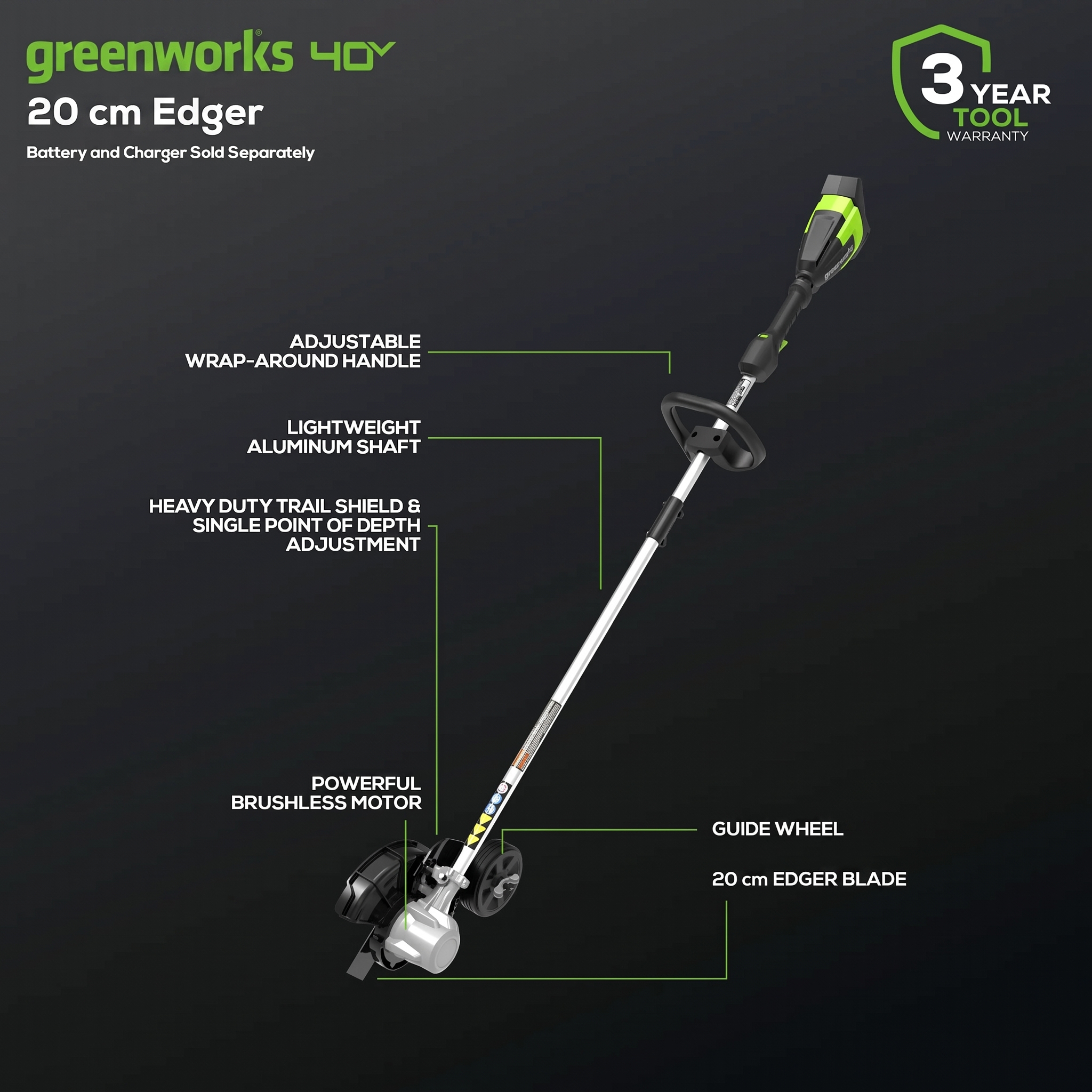 Greenworks 40V 200mm Edger Brushless Skin — image 4